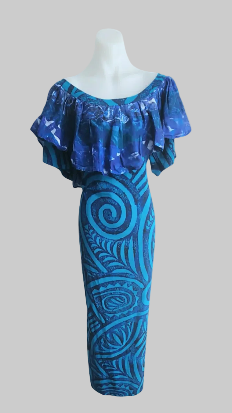 Manea Maxi Top Frill - Blue / Wht